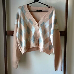 Beige Argyle Cardigan